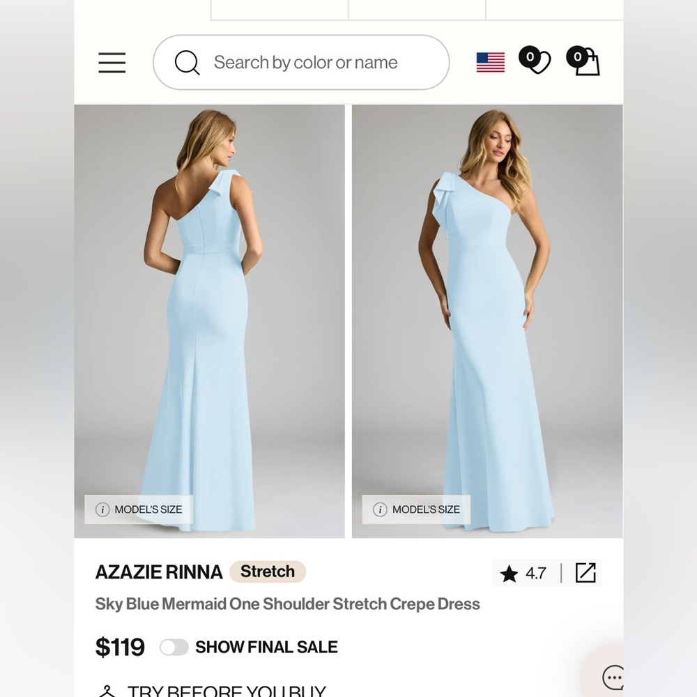 Azazie Blue Asymmetrical One Shoulder Gown